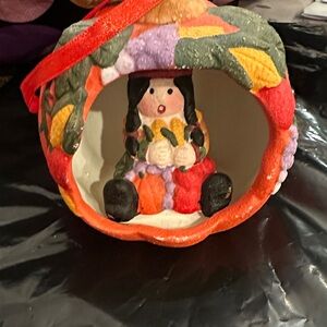 2, Colorful 2 sided Pumpkin Figurine/ ornament with Native American Girl